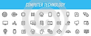 Set of linear computer technology icons. Database icons in simple design. Vector illustration