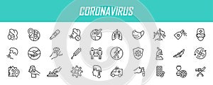 Set of linear coronavirus icons. COVID-19 icons in simple design. Vector illustration