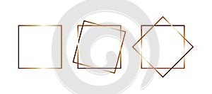 Set linear cute square frames for text or photo. Golden gradient line decorative elements for design, decor and collages