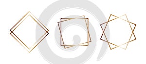 Set linear cute square rhombus frames for text or photo. Golden gradient line decorative elements for design, decor