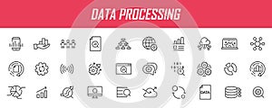 Set of linear data processing icons. Analysis icons in simple design. Vector illustration