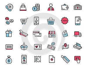 Set of linear e-commerce icons. Shopping icons in simple design. Vector illustration