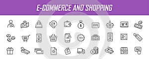 Set of linear e-commerce icons. Shopping icons in simple design. Vector illustration