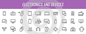 Set of linear electronic icons. Device icons in simple design. Vector illustration