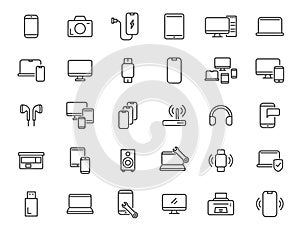 Set of linear electronics icons. Computer technology icons in simple design. Vector illustration