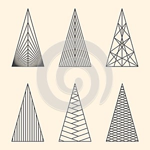 Set of linear graphic stylized Christmas trees