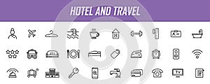 Set of linear hotel icons. Travel icons in simple design. Vector illustration