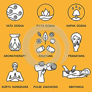 Set linear icons for ayurveda design. photo