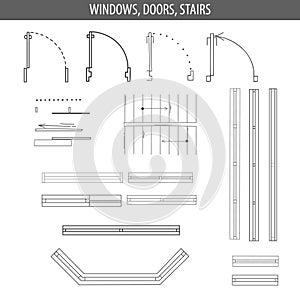 Set of linear icons for Interior top view plans