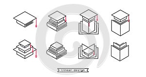 Set of linear icons for school or college or university graduation or study