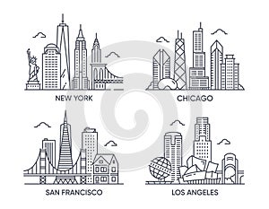Set of linear icons of USA cities