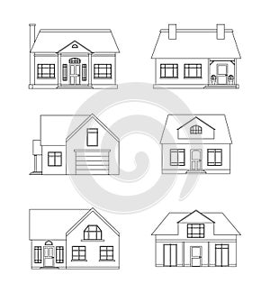 Set of linear illustration of country houses