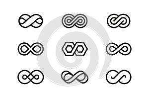 Set of linear infinity icons and symbols