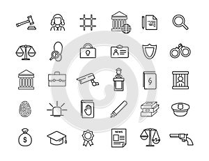 Set of linear jurisprudence icons. Law icons in simple design. Vector illustration photo