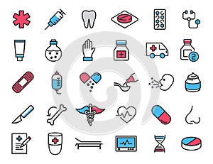 Set of linear medical icons. Health icons in simple design. Vector illustration