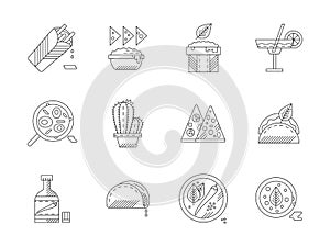 Set of linear mexican food icons