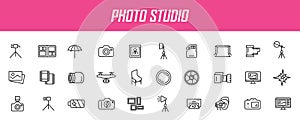 Set of linear photo studio icons. Camera icons in simple design. Vector illustration