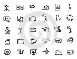 Set of linear photo studio icons. Photographer icons in simple design. Vector illustration