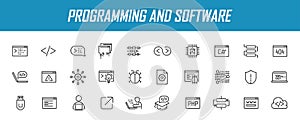 Set of linear programming icons. Software icons in simple design. Vector illustration
