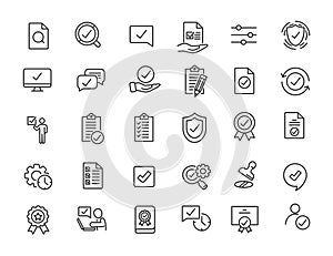 Set of linear quality icons. Guarantee icons in simple design. Vector illustration photo