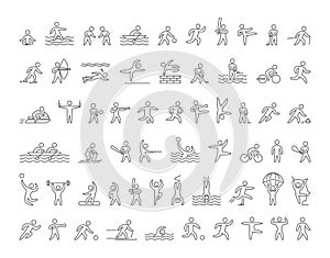 Set of linear shapes popular sports athletes. Vector icons.