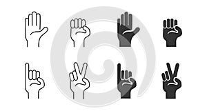 Set of linear and silhouette hand gesture icon design