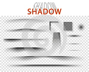 Set of linear, square, and oval shadows. Vector images, overlay templates. Isolated background.