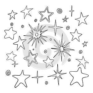 A set of linear stars for your creativity on a white background. Vector illustration.