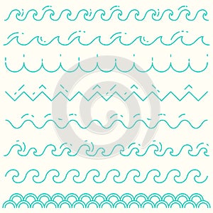 Set linear waves blue wave line pattern vector