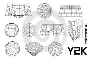 Set linear white and white geometric y2k, 3d, frame, geometric shape. Vector for posters, banners.
