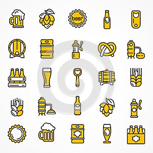 Set of linear yellow beer icons.