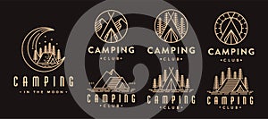 Set of lineart outdoor camping vector logo icon
