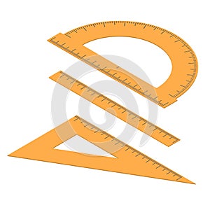 Set of lines. Straight and angular ruler and protractor. Tool
