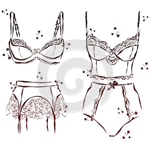 Set of lingerie elements.