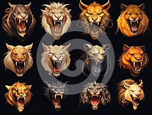 Set of lion snouts photo