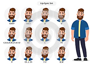 Set of lip sync collection for animation of the talking character. Cartoon character mouth and lips sync for sound pronunciation.