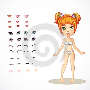 Set of lips, eyes, eyebrows and eyelashes for a redheaded girl