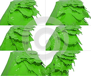 Set of liquid flow falls on surface