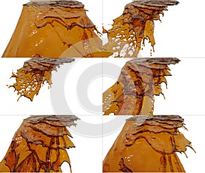 Set of liquid flow falls on surface