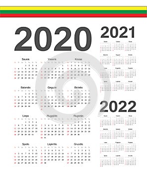 Set of Lithuanian 2020, 2021, 2022 year vector calendars