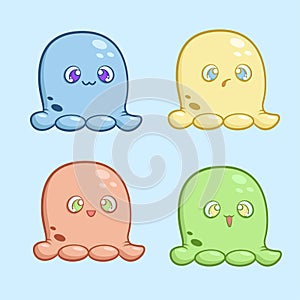 A set of little cute color monsters with different emotions.