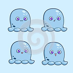 A set of little cute monsters with different emotions.