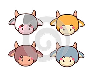 Set little oxes heads chinese happy new year celebration cute cows mascot cartoon characters collection