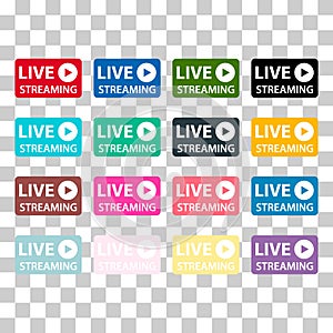 Set of Live streaming icon, stream button design, web player vector illustration