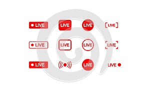 Set of live streaming icons. Buttons of broadcasting, online stream. Video. Vector on isolated white background. EPS 10