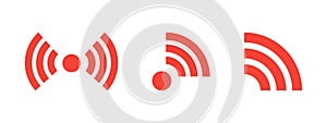 Set of live streaming icons. Red symbols and buttons of live streaming, broadcasting, online stream. Vector illustration.