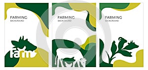 Set of livestock vector backgrounds with farm animals