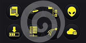 Set Loading, Alien, Server, Data, Web Hosting, Falling star, Folder tree and UFO flying spaceship and alien icon. Vector