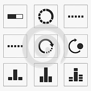 Set loading bar icons. Collection loading status bar in a different design
