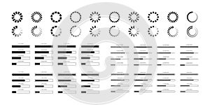 Set loading bar progress icons isolated on white background